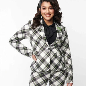 NWT Beetlejuice x Unique Vintage Black & Green Plaid Beetlejuice Blazer